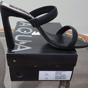 Aqua Sleek Black Heeled Sandals